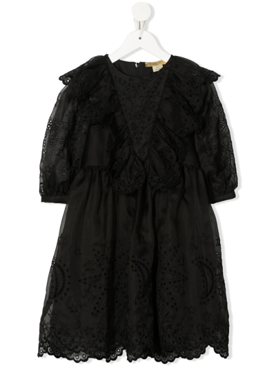 Stella Mccartney Kids' Shooting Star Embroidered Silk Dress In Black