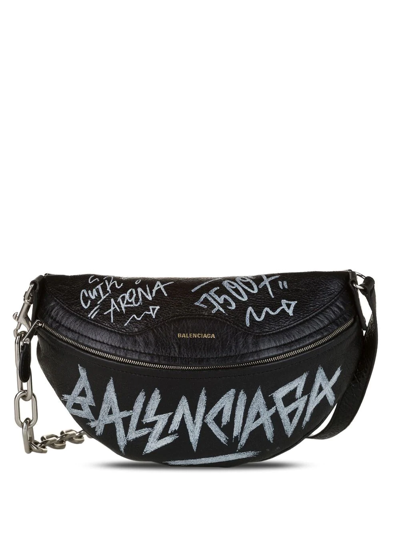 Pre-owned Balenciaga Souvenir Graffiti Belt Bag In 黑色