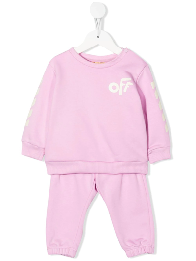 Off-white Babies' Logo Sweatshirt And Sweatpants Set (3-24 Months) In Rosa