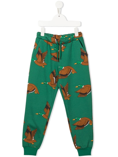 Mini Rodini Kids' Mallard-print Tracksuit Trousers In Green