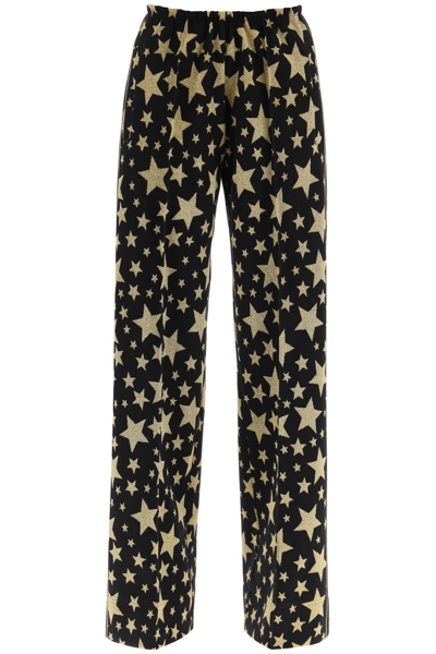 Palm Angels Black Star-jacquard Wide Leg Track Pants In Multi-colored