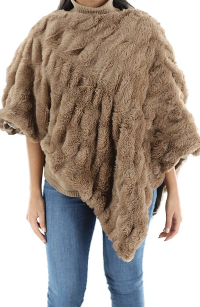 La Fiorentina Faux Fur Poncho In Brown