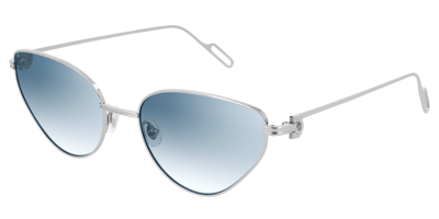 Cartier Blue Cat Eye Ladies Sunglasses Ct0155s 006 57 In Blue,silver Tone