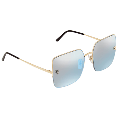 Cartier Light Blue Square Ladies Sunglasses Ct0121sa 002 59 In Blue,gold Tone