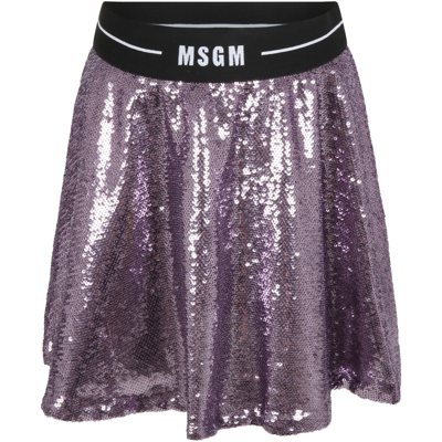 Msgm Kids' Purple Skirt For Girl In Lilla