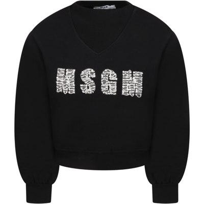 Msgm Kids' Black Sweatshirt For Girl With Logo In Nero