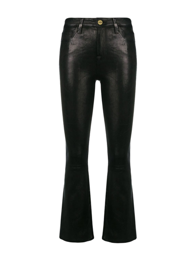 Frame Le Crop Mini Boot Leather Pants In Washed Black