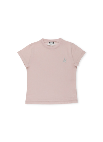 Golden Goose T-shirt With Glittered Star In 25592 Pink/silver