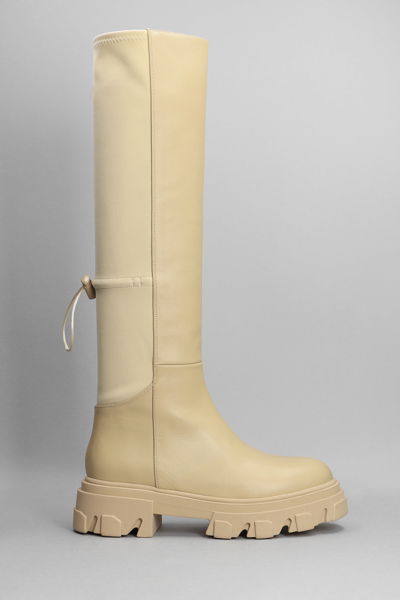 Gia Borghini Gia 12 Low Heels Boots In Beige Leather In 4300 Oatmilk