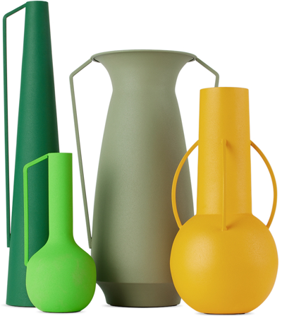 Polspotten Multicolor Roman Morning Vase Set In Greens