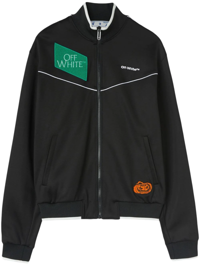 Off-white Black Embroidered-logo Zipped Track Jacket In Nero