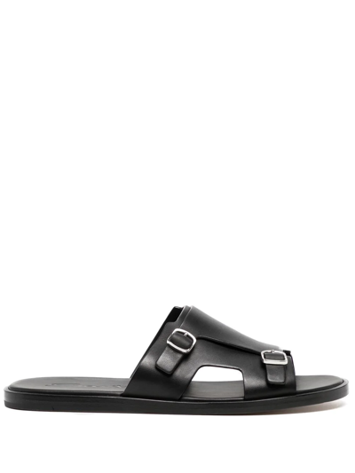Santoni Leather Sandals In Black