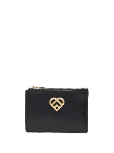 Furla Logo Plaque Zipped Wallet In Schwarz