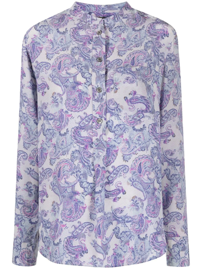 Isabel Marant Paisley-print Long-sleeve Shirt In Ice Blue