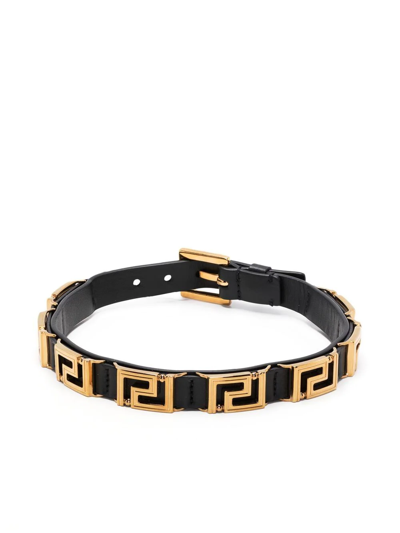 Versace Greek Motif Leather Choker In Nero