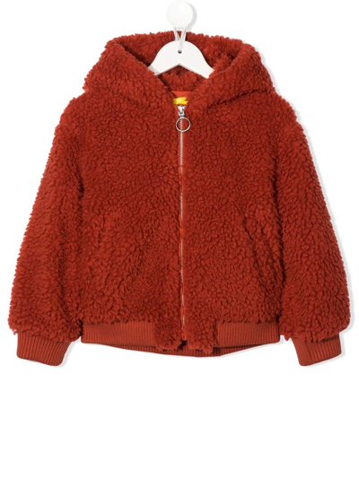 Off-white Kids' Logo Faux Shearling Hoodie In Orange Off White