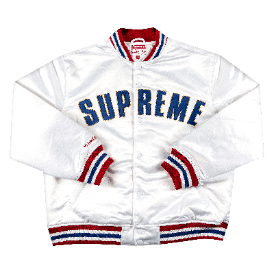 Pre-owned Supreme X Mitchell And Ness Satin Varsity Jacket 'white'