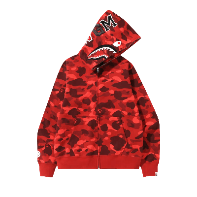 Pre-owned Bape Color Camo Shark Full Zip Hoodie 'red'