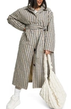 ASOS DESIGN CURVE CHECK BOYFRIEND TRENCH COAT