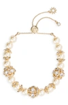 Marchesa Gold-tone Imitation Pearl & Crystal Button Slider Bracelet