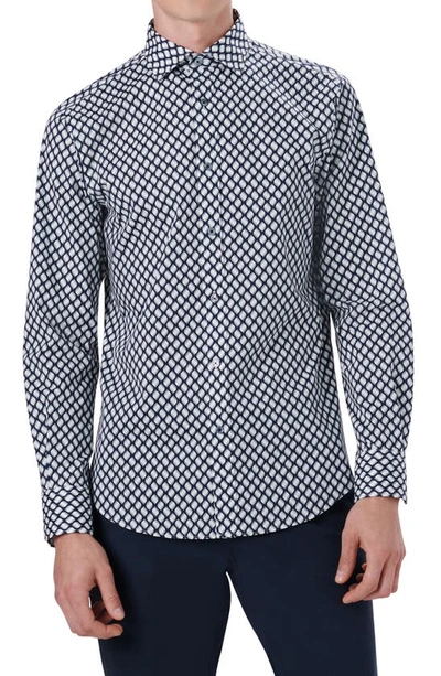 Bugatchi Shaped Fit Ombré Leaf Print Stretch Button-up Shirt In Snow