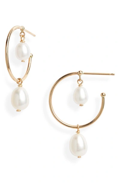 Poppy Finch Double Pearl Hoop Earrings In 14kyg