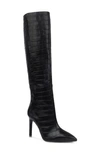 Black Suede Studio Taylor Croc Embossed Pointed Toe Boot In Black Croco