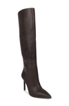 Black Suede Studio Taylor Croco Stiletto Knee Boots In Mulch Nappa