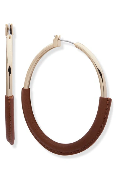 Laurèn Leather Wrap Hoop Earrings In Brown