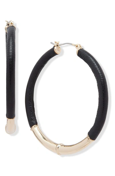 Laurèn Leather Hoop Earrings In Black