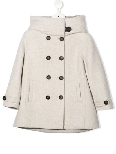 Brunello Cucinelli Kids' Double Breasted Hooded Cashmere Coat In Light Grey