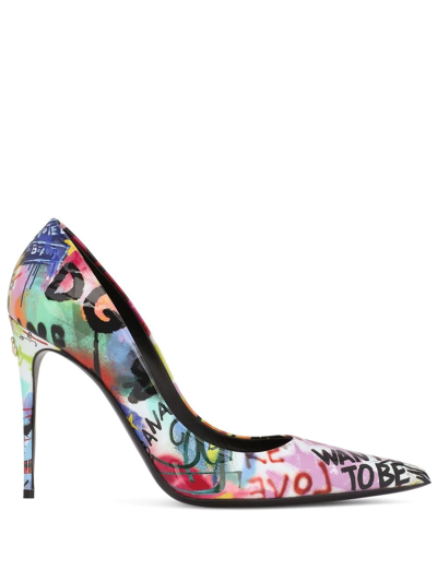 Dolce & Gabbana Graffiti-print 105mm Pumps In Multicolour