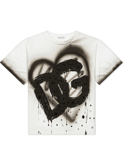 Dolce & Gabbana Kids' Dg Graffiti-print T-shirt In Monochrome