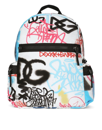 Dolce & Gabbana Kids' Graffiti-print Zipped Backpack In White