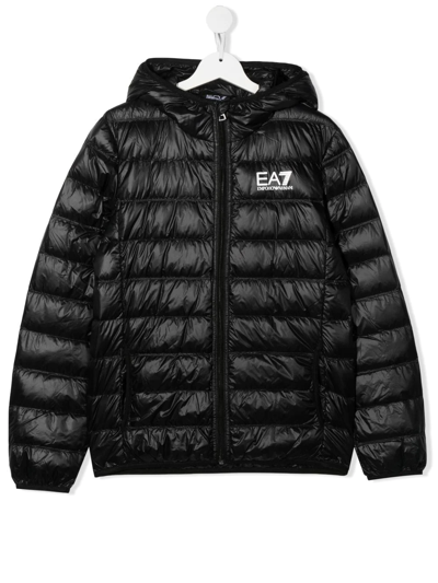 Emporio Armani Teen Logo-print Padded Jacket In Black