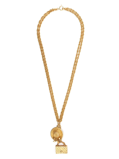 Pre-owned Chanel 1994 Bag Charm Chain-link Necklace In Gold