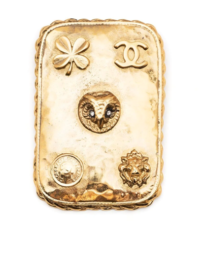 Pre-owned Chanel 1980s Cc Owl-motif Brooch In Gold