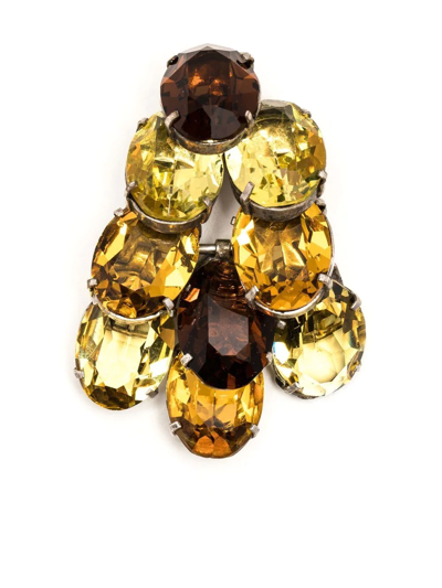 Pre-owned Dior  Crystal-embellished Brooch In Yellow