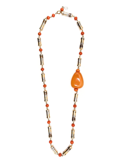 Pre-owned Givenchy 1970s Beaded Chain Necklace In Silver