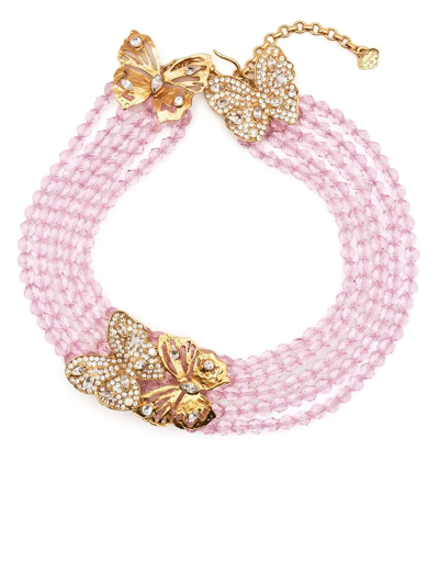Pre-owned Saint Laurent Butterfly-motif Beaded Necklace In Pink