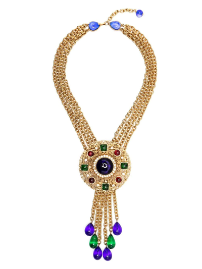 Pre-owned Chanel 1980s Gemstone-embellished Multi-chain Necklace In Gold