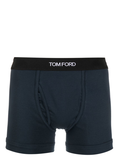 Tom Ford Logo-waistband Boxer Briefs In Blue