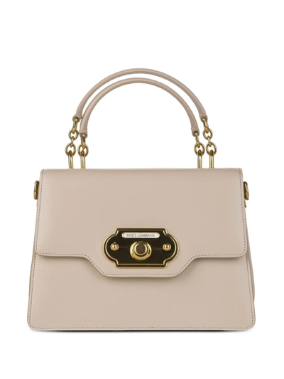 Pre-owned Dolce & Gabbana Welcome Leather Satchel In Neutrals