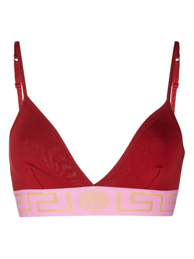 VERSACE: bra in stretch cotton with Greca jacquard - Pink