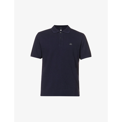 C.p. Company Logo-embroidered Ribbed-trim Regular-fit Cotton-piqué Polo Shirt In Blue