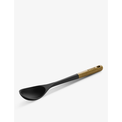 Staub Branded Silicone And Wood Serving Spoon 31cm In Matte Black