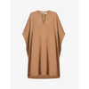 Valentino Brand-plaque Turtleneck Wool And Cashmere-blend Poncho In Camello