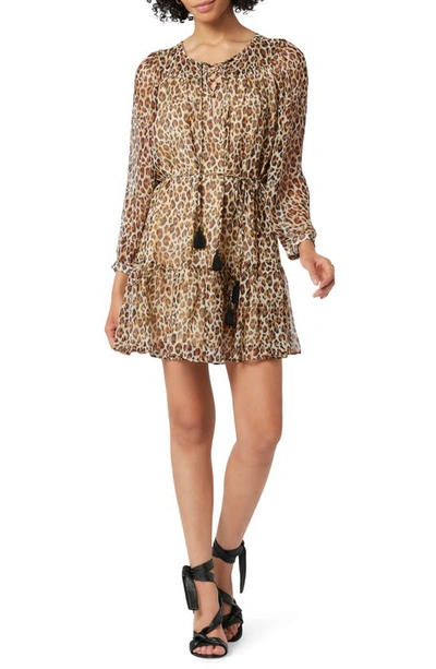 Joie Arioste Leopard Print Tiered Silk Dress In Tan