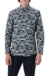 Bugatchi Classic Fit Abstract Print Stretch Cotton Button-up Shirt In Steel
