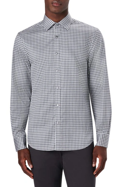 Bugatchi Shaped Fit Gingham Stretch Cotton Button-up Shirt In Graphite